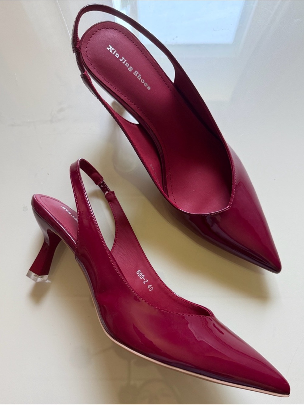 Xinjing Shoes Women's Pointed Slingback Heels in Berry Pink